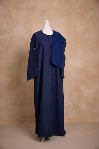 Navy Linen Wide Sleeve Abaya