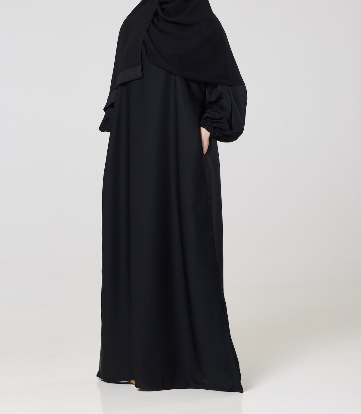 Black Nida Elasticated cuff sleeve Abaya