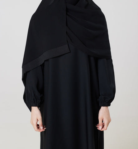 Black Nida Elasticated cuff sleeve Abaya